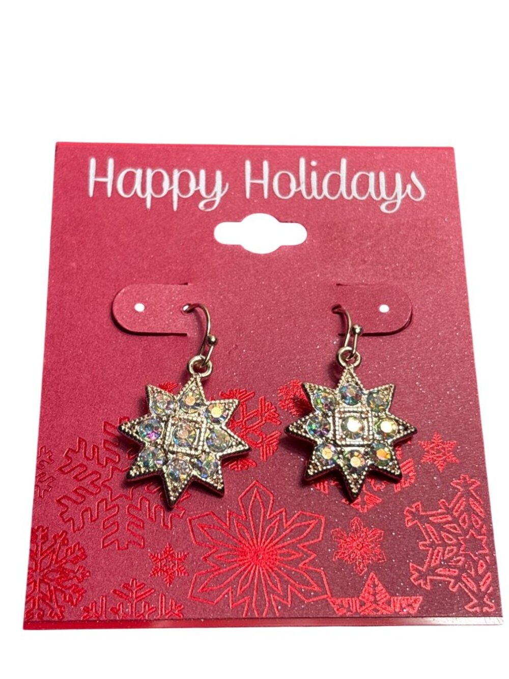 Danecraft AB Rhinestone Star Dangle Earrings Silvertone 1 inch New